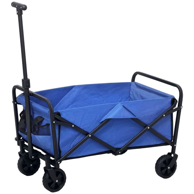Outsunny Chariot de jardin 62 L pliable avec poignée réglable, en métal et tissu Oxford, 76x48x86 cm, Bleu