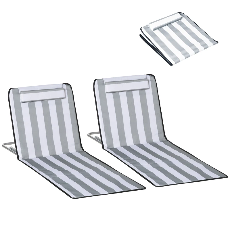 Outsunny Conjunto de 2 Esterillas con Respaldo Reclinable Reposacabezas y Bolsa de Transporte 134x48x33-43 cm Blanco y Gris