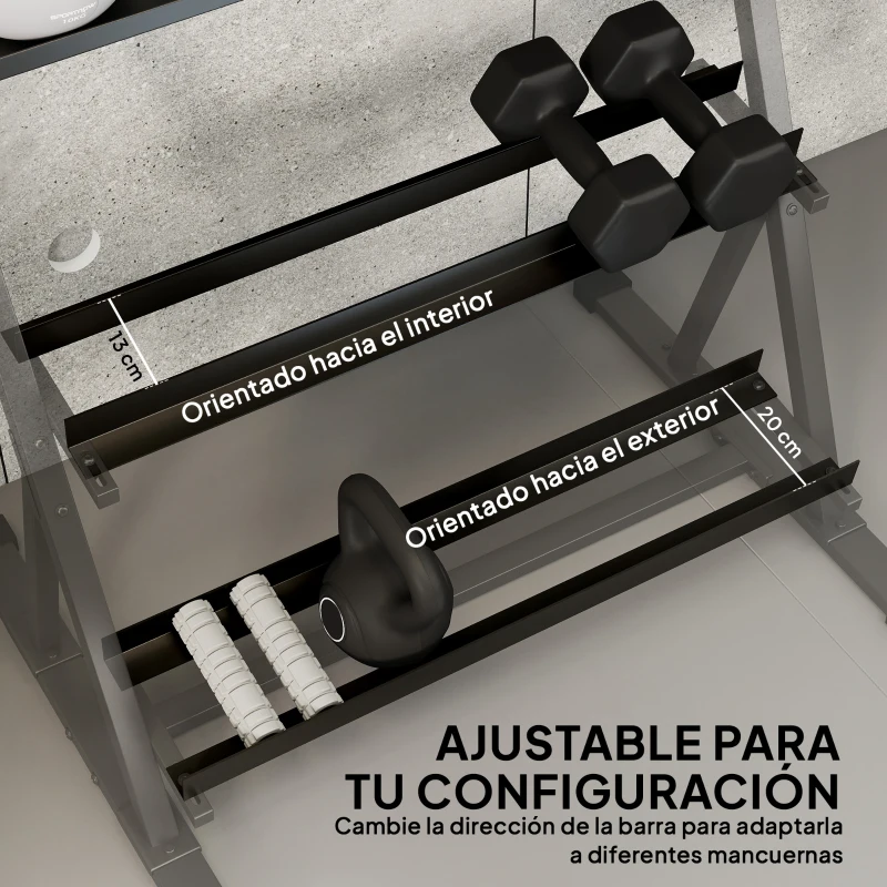 SPORTNOW Soporte para Mancuernas de 3 Niveles Estante de Pesas de Acero con Barras Ajustables para Gimnasio Casa Carga 200 kg