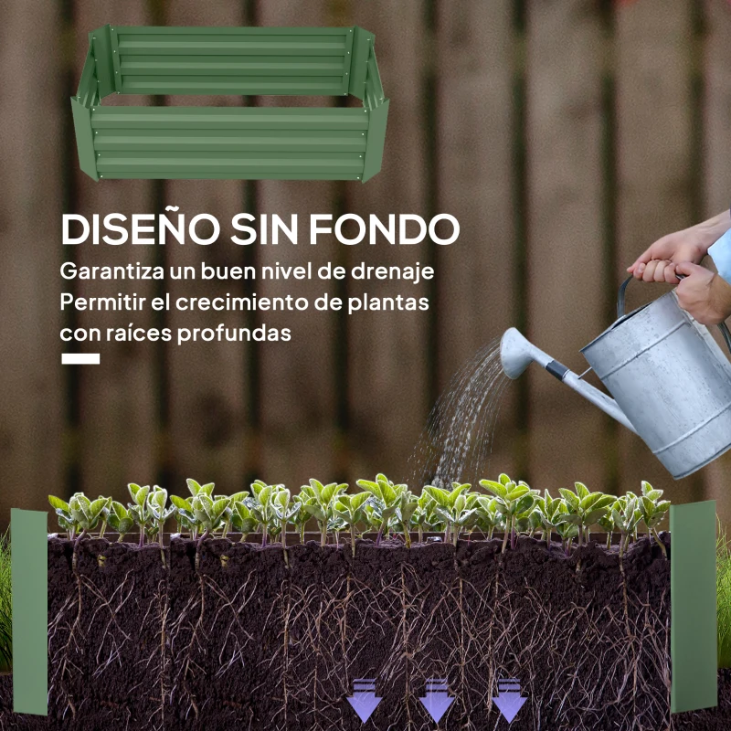 Outsunny Juego de 2 Jardineras Exterior Grandes de Acero Galvanizado Huertos Urbanos para Terraza Jardín 100x50x30 cm Verde