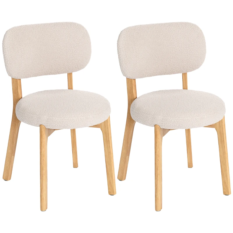 HOMCOM Set di 2 sedie da pranzo imbottite con gambe in legno di hevea, 46,5 x 52 x 80 cm, crema