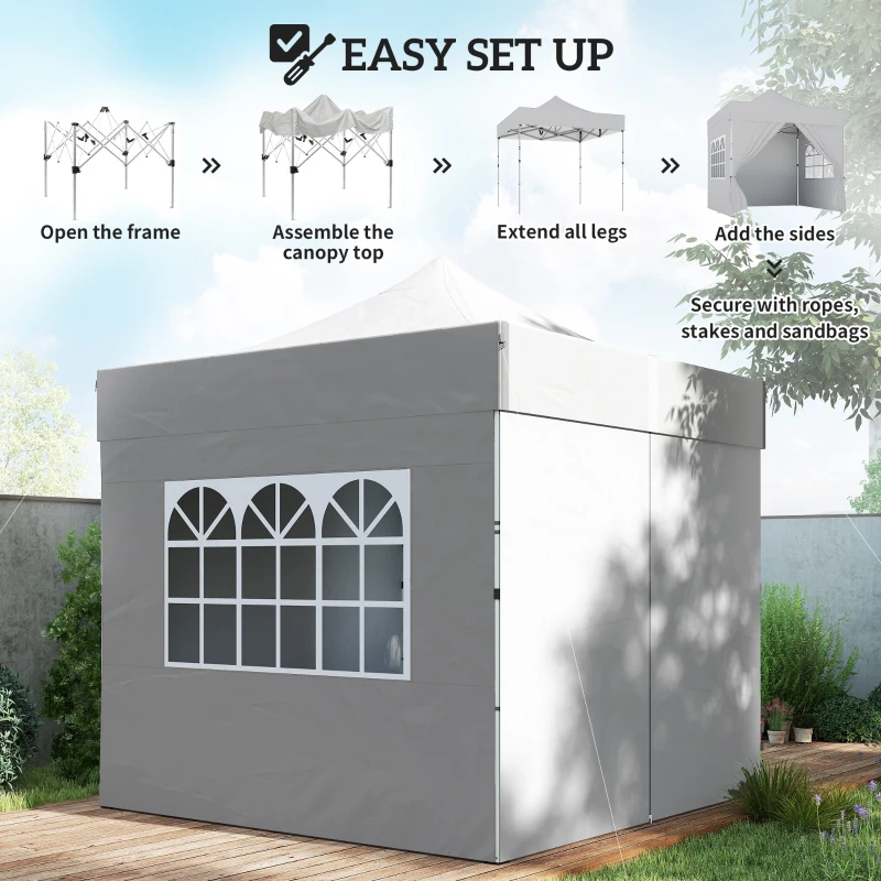 Outsunny 3 x 3 m Pop Up Gazebo with Sidewalls, UPF50+ Heavy Duty Garden Party Tent Marquee with Wheeled Carry Bag, Silver Grey