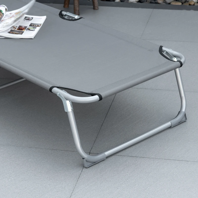 Outsunny Reclining Sun Lounger Chair Folding Camping Bed with 4-Position Adjustable Backrest, Grey