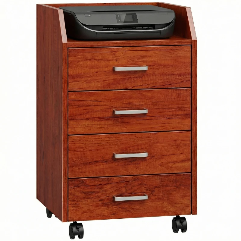 Vinsetto Comodă de birou pe roți Comodă de birou cu 4 sertare Archivator mobil pentru studiu 40x36x65 cm Maro