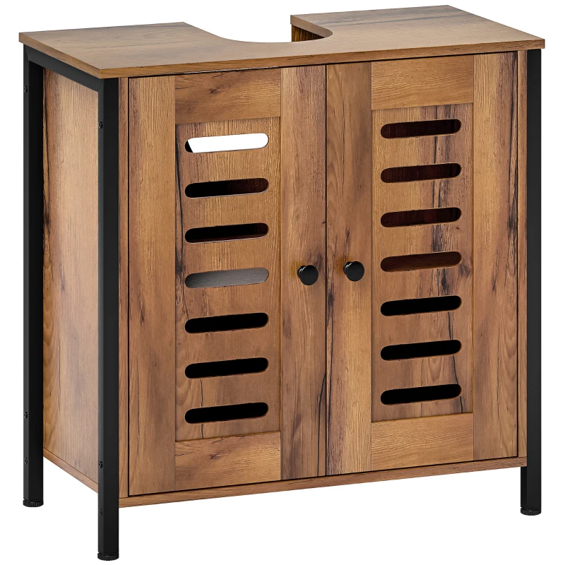 HOMCOM Mobile Sottolavabo 2 Ante a Doghe con Chiusura Magneticae  Ripiano Regolabile, 60x30x60 cm, Marrone Rustico
