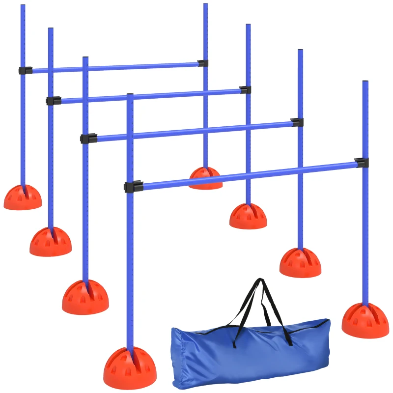 PawHut Set Agility per cani con 4 ostacoli e borsa da trasporto per allenamento salti, 124x19,5x103 cm, Blu