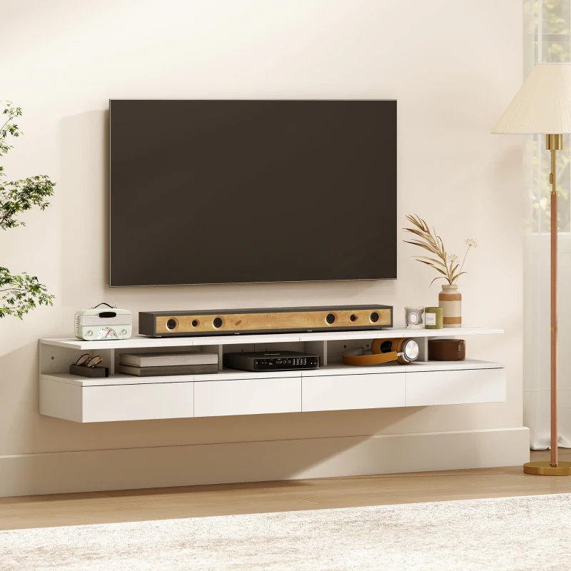 HOMCOM Set di 2 Comodini Sospesi con Cassetto e Mensola Aperta, 35x32x22.5 cm, Bianco