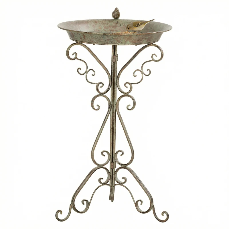 Outsunny Fântână pentru păsări cu statuetă de pasăre și suport decorativ, bol vintage pentru grădină, Verde