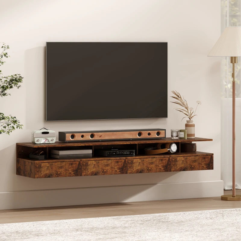 HOMCOM Lot de 2 tables de chevet murales avec tiroir Montées au mur 35x32x22,5 cm Marron rustique