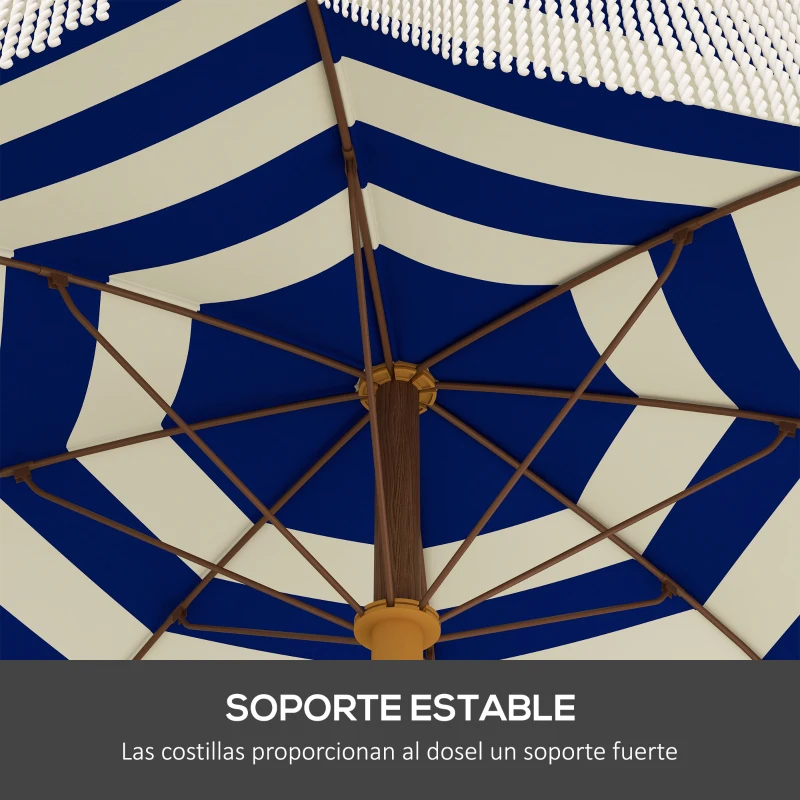 Outsunny Sombrilla de Playa con Flecos Ø190x210 cm con Protección UV40+ Antiviento Impermeable Bolsa de Transporte Azul y Blanco