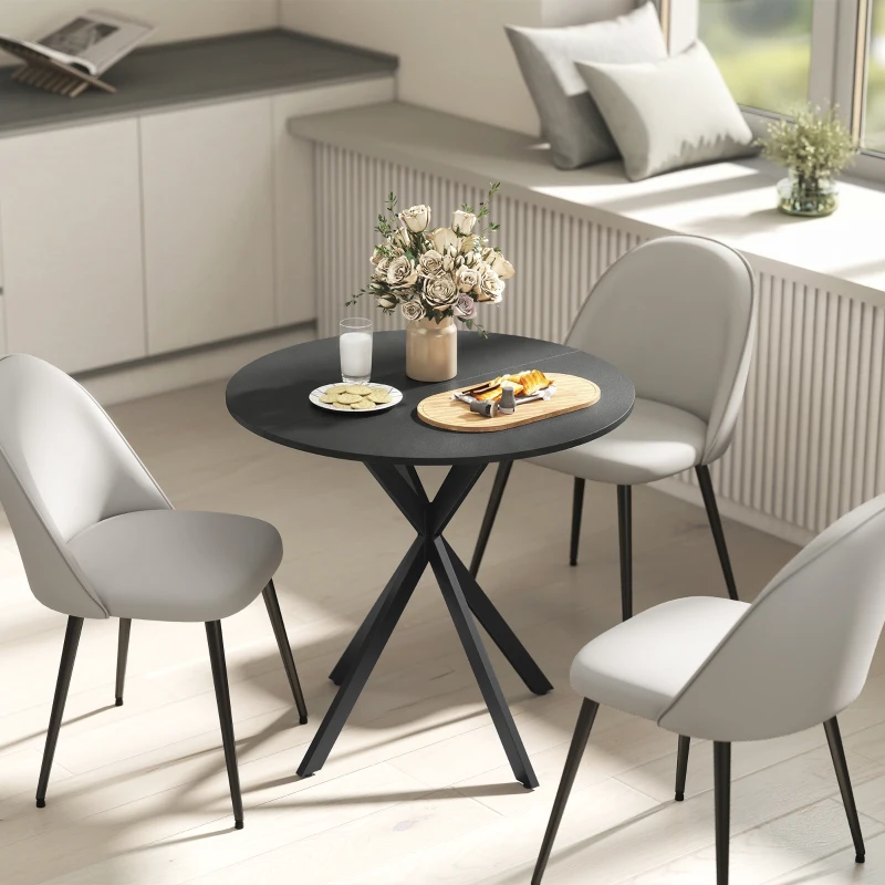 HOMCOM Table de cuisine ronde, 80 cm, plateau compact, panneau de particules, métal, Noir