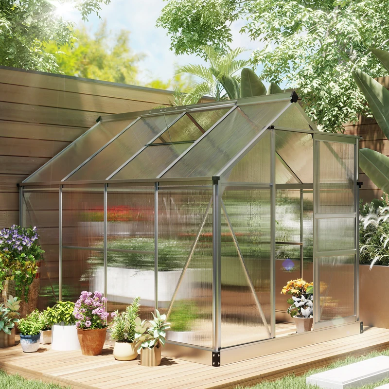 Outsunny 6 x 8 ft Walk-In Greenhouse with Sliding Door and Roof Vent, Clear