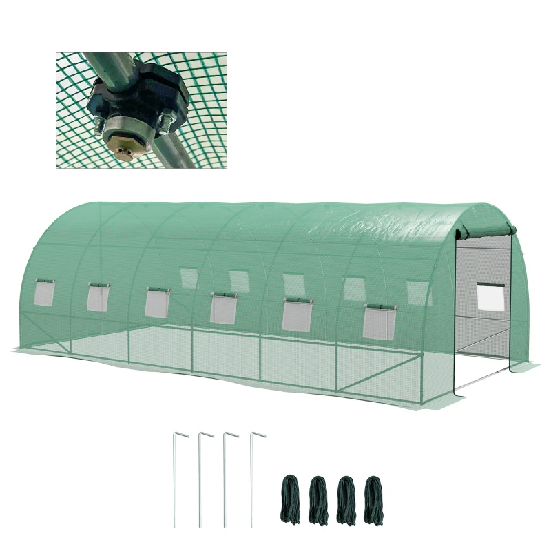Outsunny Serre tunnel 6x3x2 m avec système d'arrosage intégré 12 fenêtres à mailles et 1 porte enroulable vert