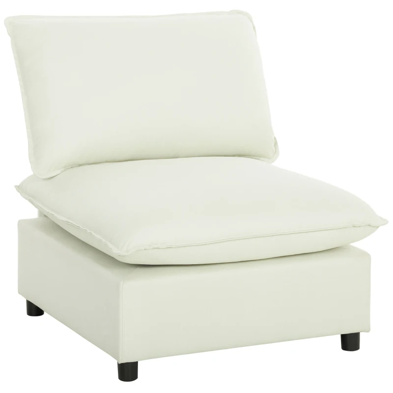 HOMCOM Fauteuil de salon, canapé 1 place moderne sans accoudoirs avec assise large, coussins épais, 146x85x78cm, crème