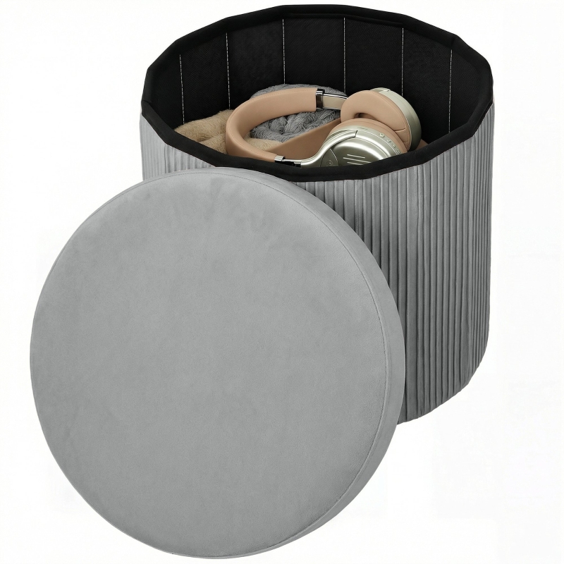 HOMCOM Pouf de Rangement Banc de Rangement Pliable 35 L 38x38x38 cm Revêtement en Velours Coffre de Rangement Gris foncé
