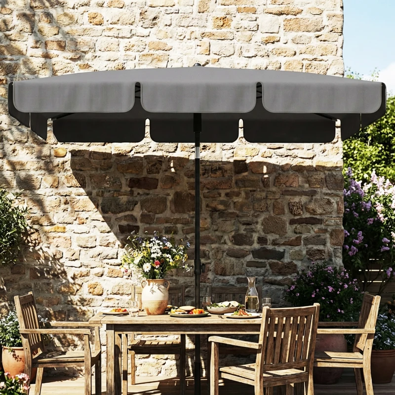 Outsunny Umbrelă de soare dreptunghiulară umbrelă pentru balcon cu înclinare în 3 trepte, mecanism cu manivelă, umbrelă de plajă cu 8 spițe 183x122x222 cm Gri închis