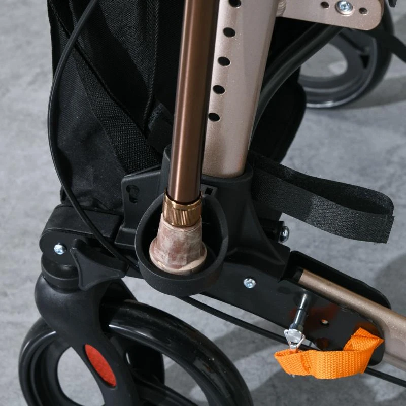 HOMCOM Rollator Walker with Seat, Compact Quick Folding Mobility Walker with 8" Wheels, Carry Bag, Adjustable Height, Cane Holder and Lightweight Aluminium Frame for Seniors and Disabled, Gold Tone