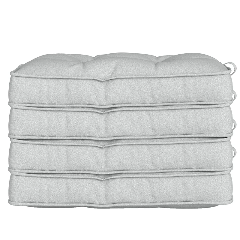 Outsunny Set of 4 Garden Seat Cushion with Ties, 42 x 42cm Replacement Dining Chair Seat Pad, Light Grey