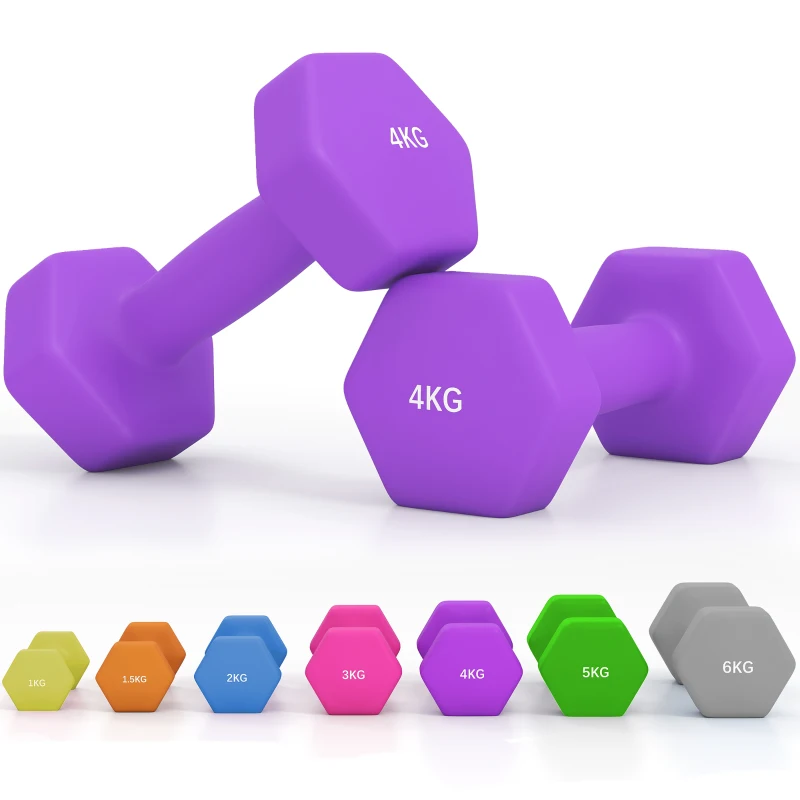 SPORTNOW 2 x 4kg Hexagonal Dumbbells Weights Set with Non-Slip Grip for Home Gym Workout, Purple