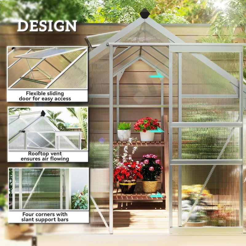 Outsunny 6 x 8 ft Walk-In Greenhouse with Sliding Door and Roof Vent, Clear