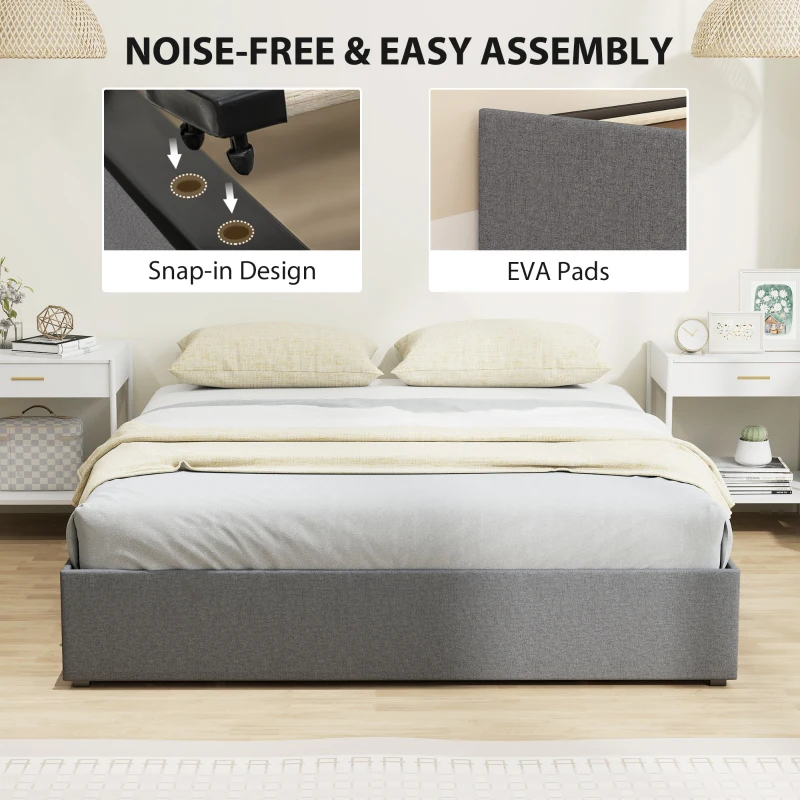 HOMCOM Cadru Pat Dublu cu Șipci și 3 Sertare, din Lemn, Poliester și Metal, 165x193x30 cm, Gri