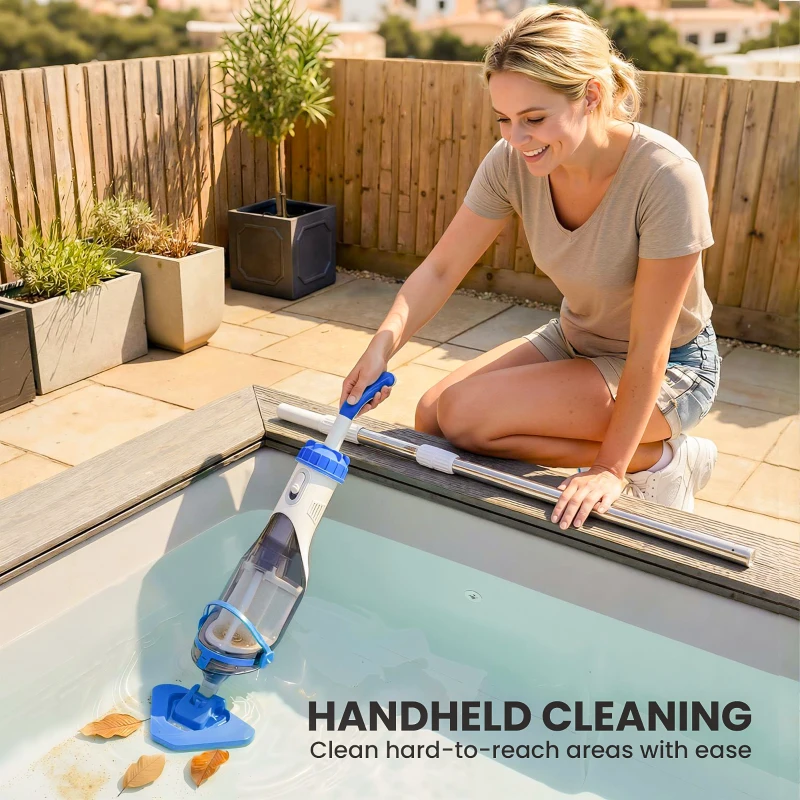 Outsunny Odkurzacz basenowy, bezprzewodowy, z regulowanym drążkiem 63-150 cm i szczotkami, do małych basenów, jacuzzi i stawów