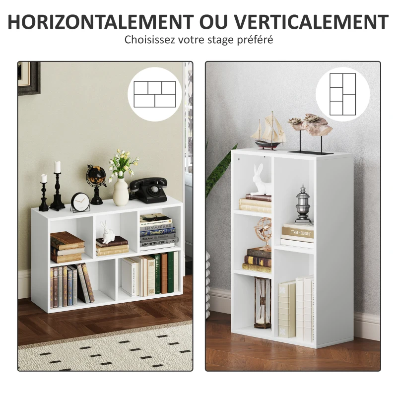 HOMCOM Bibliothèque étagère de rangement avec 5 compartiments, pour salon chambre à coucher bureau, 50x24x80cm, blanc