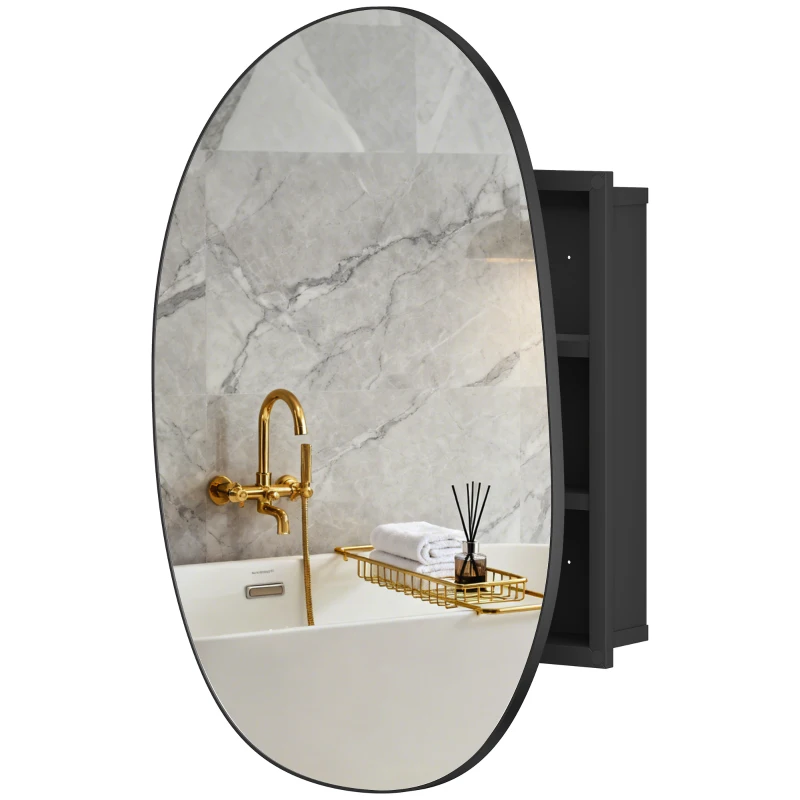 HOMCOM Armoire de Salle de Bain avec Miroir et Rangements, Forme Irrégulière, Montage Mural, pour Salle de Bain, Noir