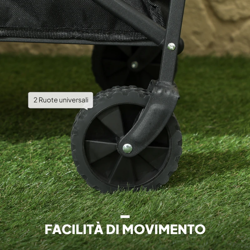 Outsunny Carrello da Giardino 62L Pieghevole con Maniglia Regolabile, in Metallo e Tessuto Oxford, 76x48x86 cm, Nero