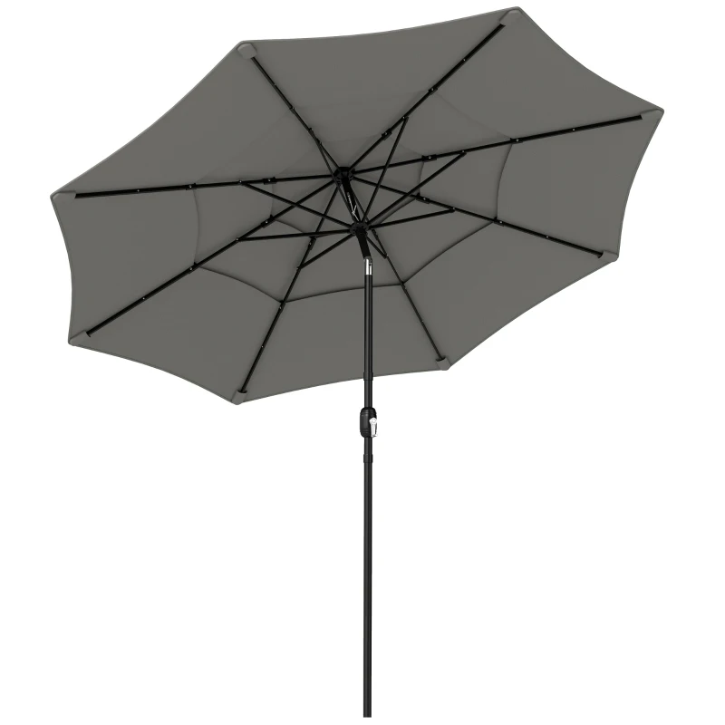 Outsunny Garden Parasol, Parasol Umbrella with 3-tier Roof, Crank Handle, Tilt Function, Polyester Canopy, Grey