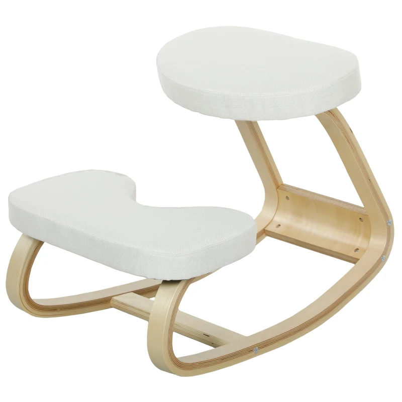 HOMCOM Asiento de rodillas, asiento ergonómico de madera basculante, silla de rodillas para oficina en casa, crema