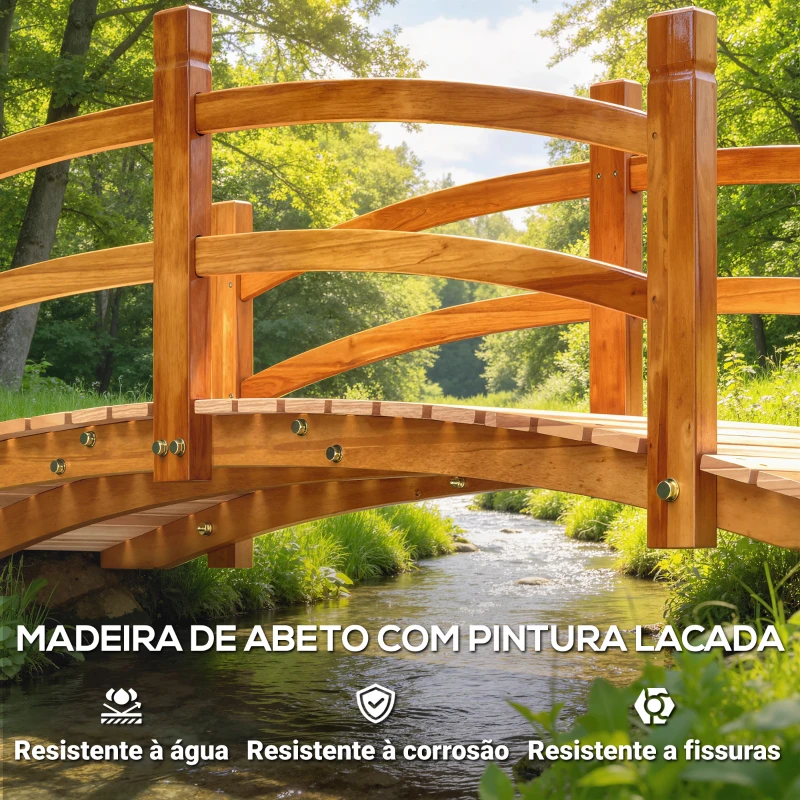 Outsunny Ponte de Madeira com Corrimão Ponte de Jardim para Decoração para Pátio Carga Máxima 200 kg 185x72x58 cm Madeira