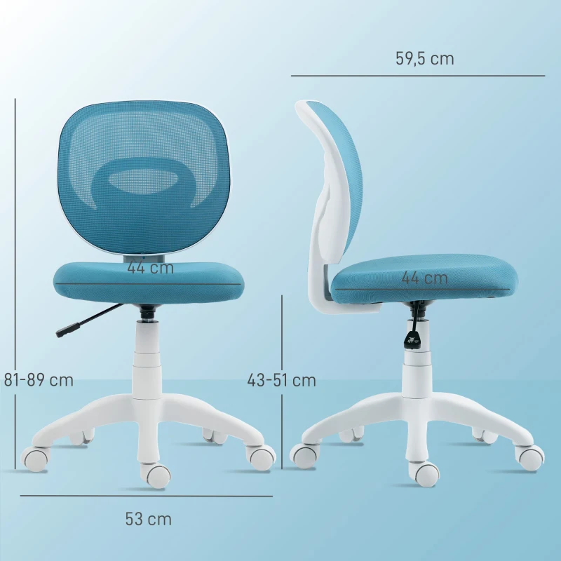 HOMCOM Sedia ergonomica da ufficio con schienale a C e altezza regolabile, 59,5x53x89 cm, Blu