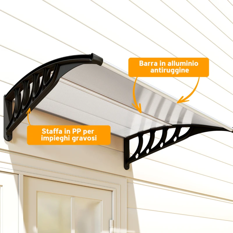 Outsunny Tettoia da Esterno in Policarbonato per Porte e Finestre, 103x96.5x27cm, Trasparente