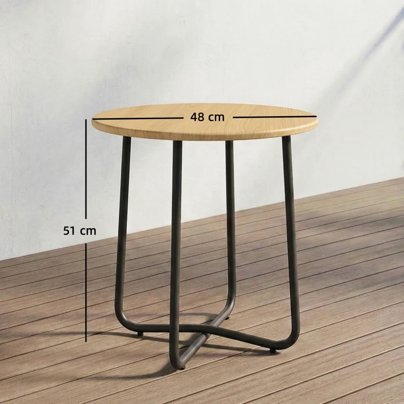 Outsunny Mesa de jardín Ø48 cm, mesa de balcón resistente a la intemperie de metal, mesa redonda para terraza jardín balcón Madera natural