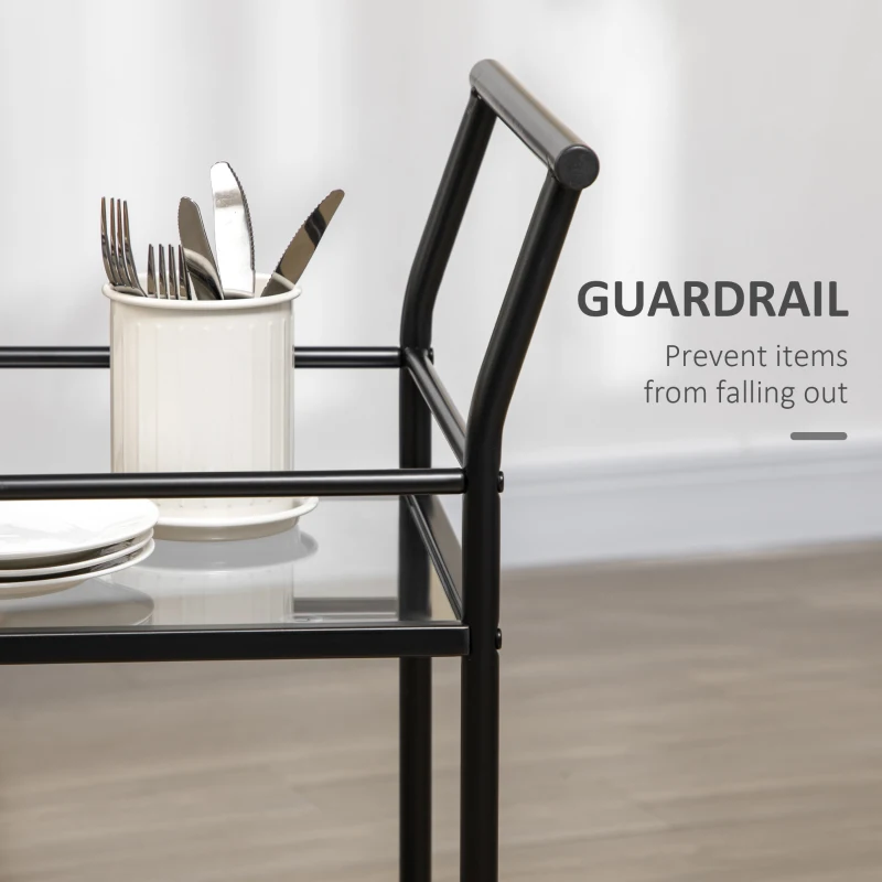 Wózek kuchenny HOMCOM z 4 kółkami, 2 półki i uchwytami, 75 cm x 40 cm x 80 cm, Czarny