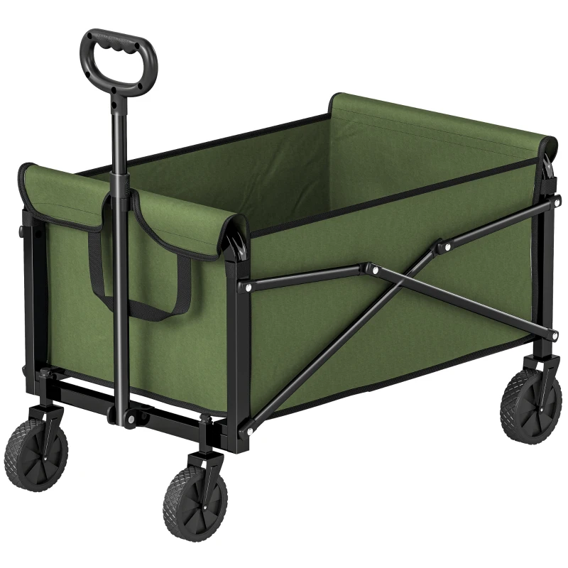 Outsunny 81L Festival Trolley on Wheels, Compact Garden Folding Trolley Cart with Adjustable Handle 80L Green