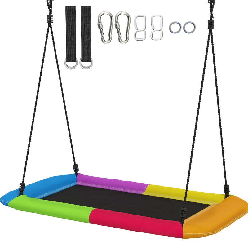 AIYAPLAY Leagăn-nid reglabil pe înălțime, leagăn suspendat până la 300kg cu corzi reglabile pentru 3-8 ani 148x77x180 cm, multicolor