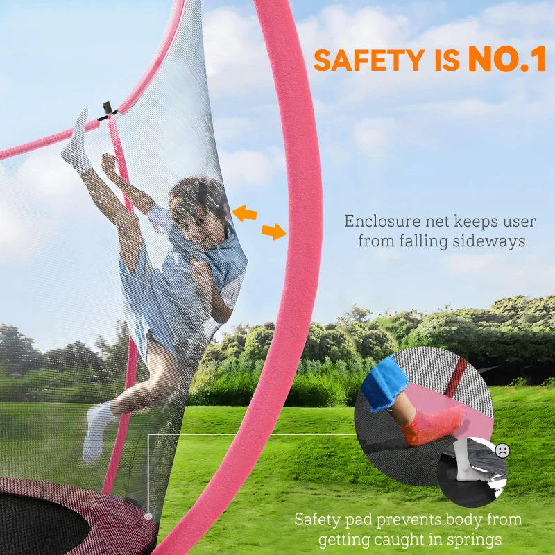 SPORTNOW 10ft Outdoor Trampoline with Enclosure Net, Spring Cover, Pink