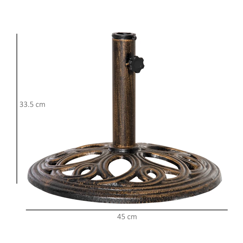 Outsunny 11.5 kg Cast Metal Round Patio Umbrella Base Stand, Umbrella Holder for Outdoor, Patio, Garden, Bronze Tone
