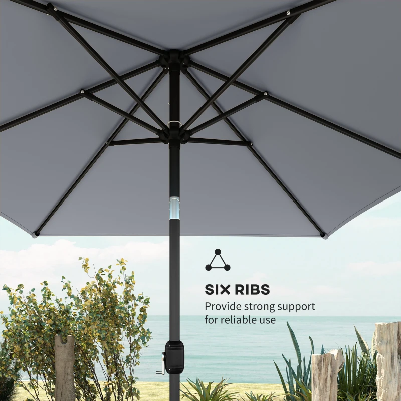 Outsunny Garden Parasol, Parasol Umbrella with Crank Handle, Tilt Function, Polyester Canopy, Light Grey