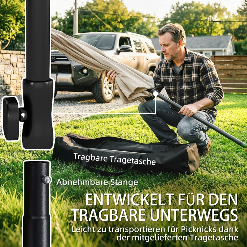 Outsunny Sonnenschirm 183 x 122 cm, Wasserabweisend Balkonschirm mit 3-fach Neigung Kurbel Kurbelschirm mit 8 Streben Beige