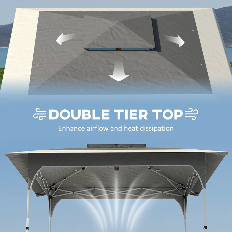 Outsunny 3.5 x 3.5 m Pop Up Gazebo with One-Push Setup, UPF50+ Double Tier Garden Party Tent Marquee with Carry Bag, Dark Grey