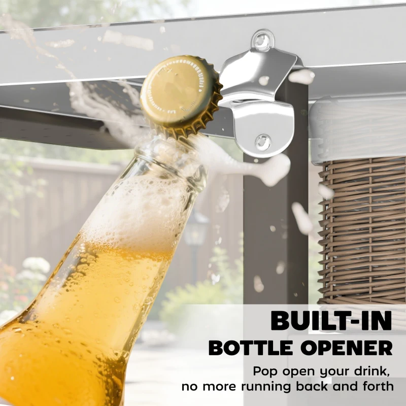 Outsunny Grill Cart with Stainless Steel Top, Pizza Oven Stand with Cabinet, Spice Rack, Towel Holder, Bottle Opener, Brown