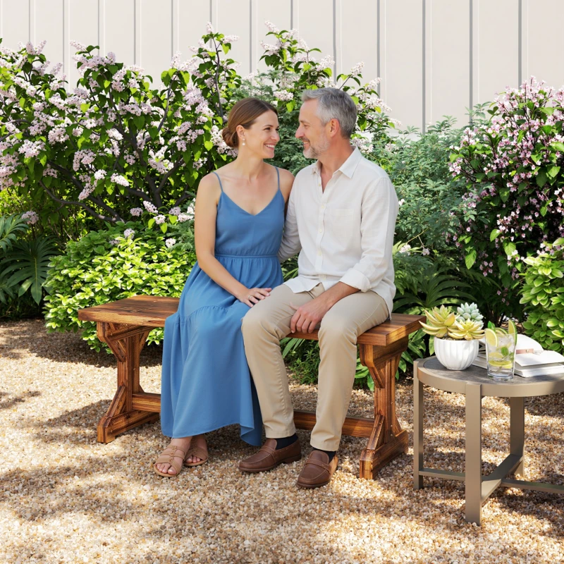 Outsunny Banc de Jardin 2 Places en Bois de Sapin Sans Dossier Style Rustique, 114Lx40Px46A cm