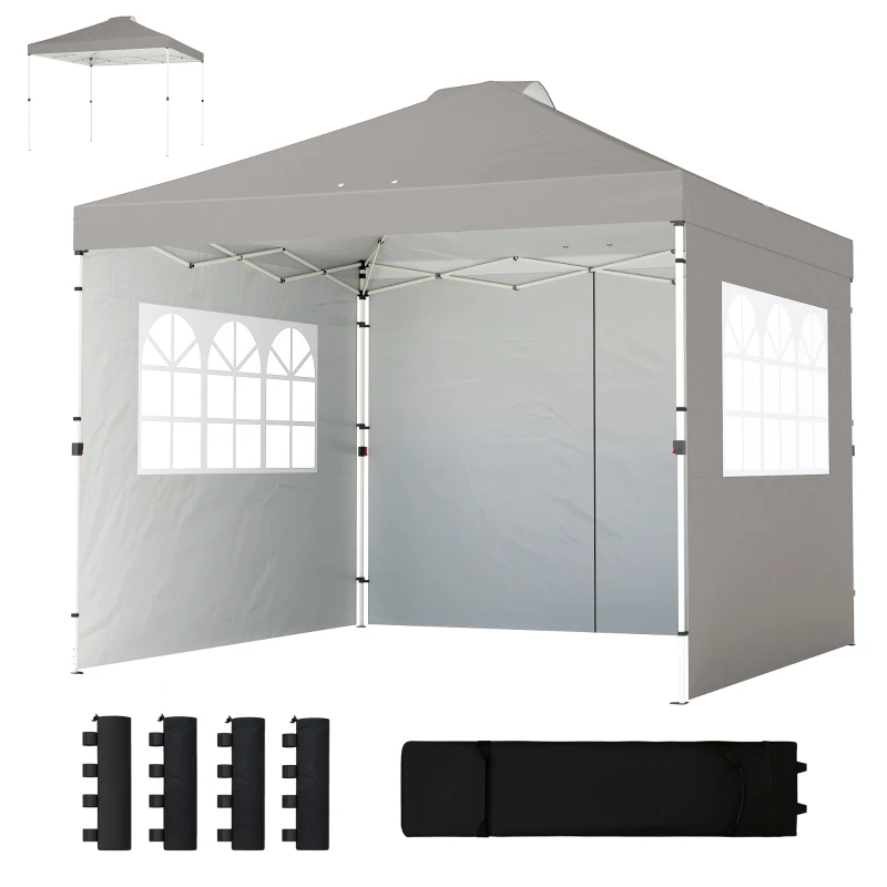 Outsunny Pop Up Gazebo Waterproof Height Adjustable Canopy with 3 Sidewalls Wheeled Bag for Parties 3 x 3 m Grey