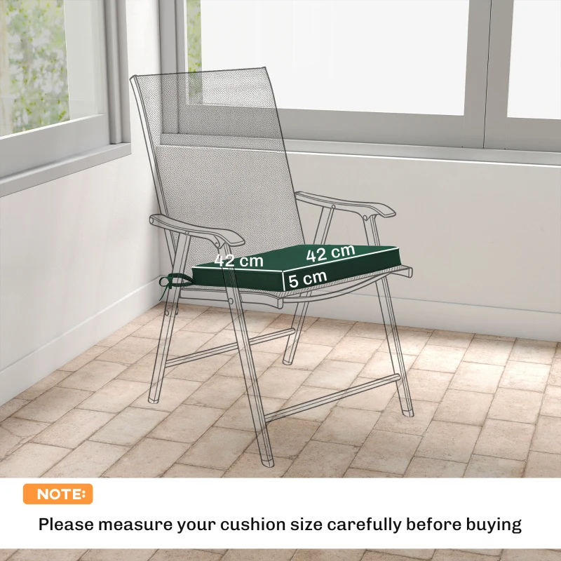 Outsunny Set of 6 Chair Cushion Seat Pads Dining Chair w/ Straps, Indoor Outdoor Removable Tie On Garden Patio, Green