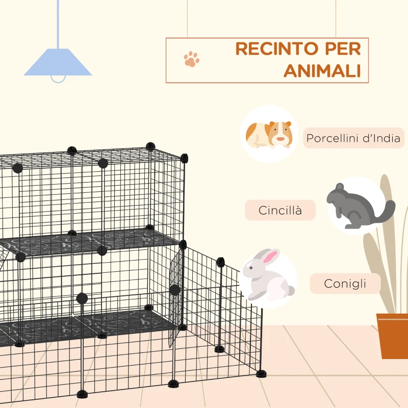PawHut Recinto per Conigli Modulabile con Accessori Montaggio, in Acciaio, 105x105x70cm - Nero