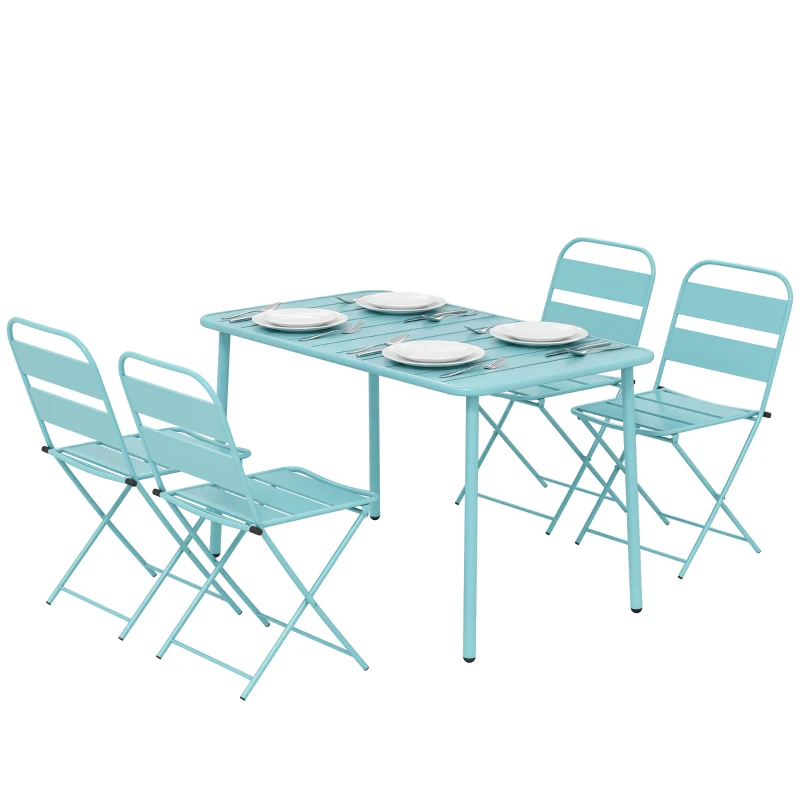 Outsunny Set de masă pentru exterior 5 piese, set de grădină pentru 4 persoane cu blat cu șipci și scaune pliante, Verde deschis