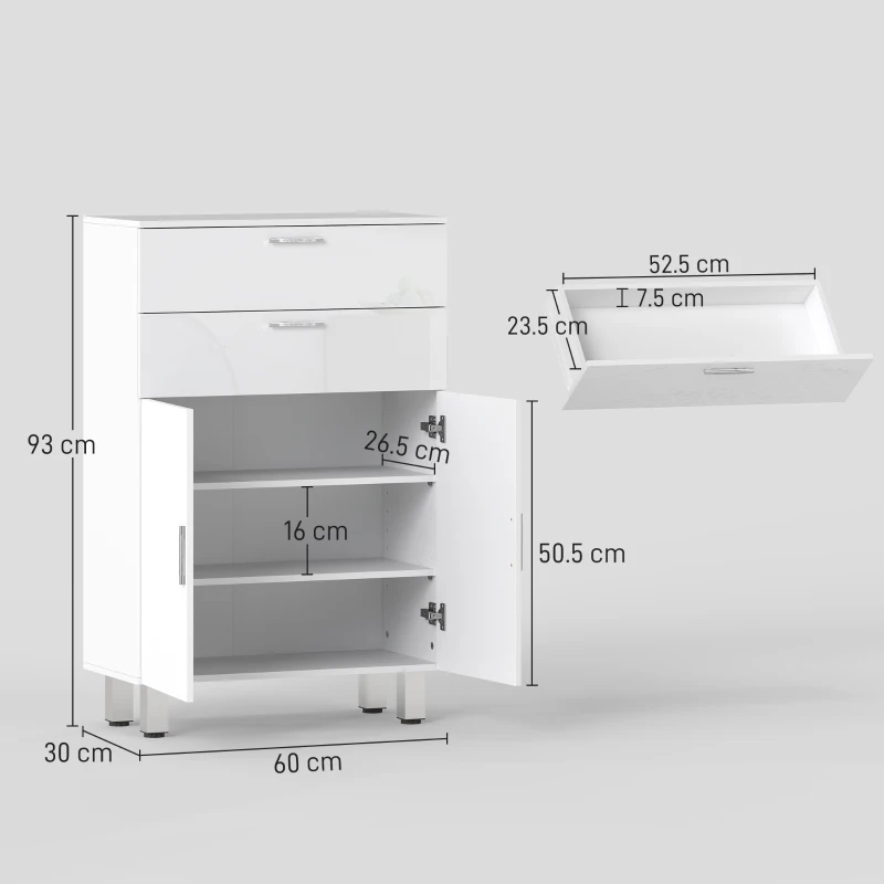 kleankin Mobile Bagno con 2 Cassetti e Armadietto con Ripiano Regolabile, in Legno, 60x30x93 cm, Bianco